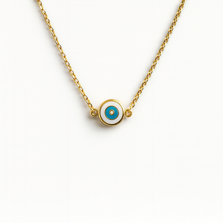 Delilah Evil Eye Necklace | White | Gold Vermeil