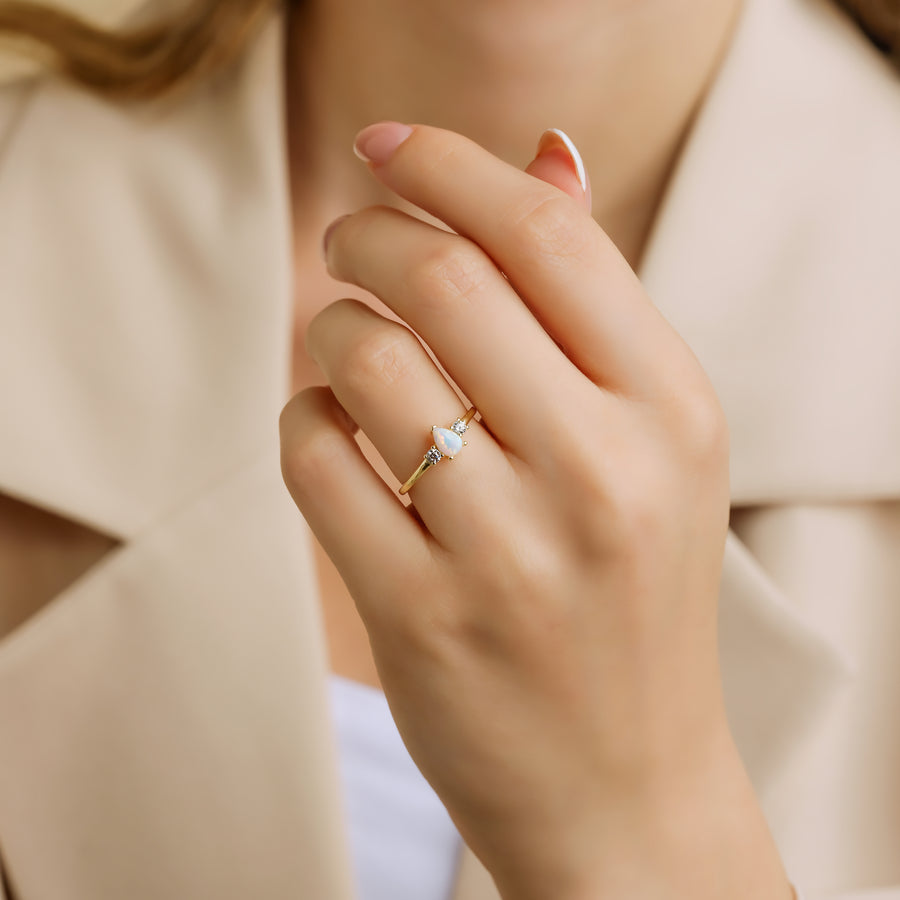 Teardrop White Opal Ring | Gold Vermeil