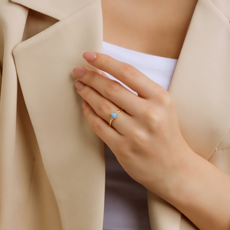 Teardrop Blue Opal Ring | Gold Vermeil