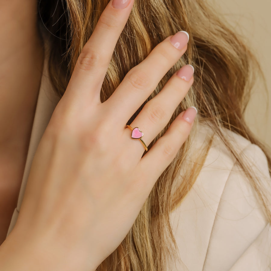 Pink Heart Ring | Gold Vermeil and Enamel