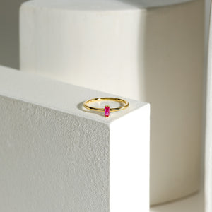 Art Deco Single Baguette Ring - Fuchsia