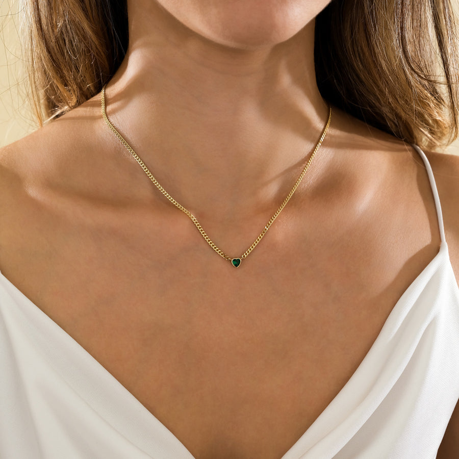 Amelia Necklace Emerald | Heart Shaped | Gold Vermeil