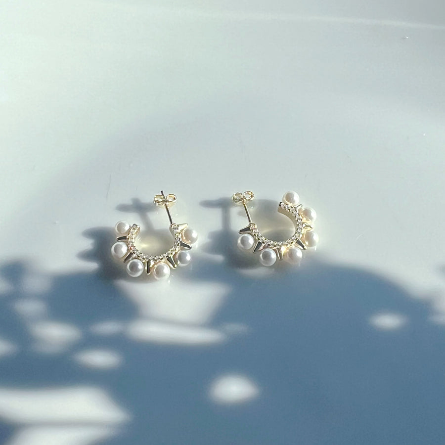 2cm Pearl Pave Huggie Earrings | Sterling Silver