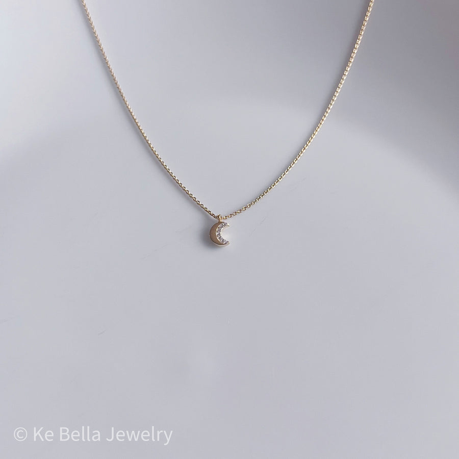 Tiny Moon Necklace | Gold Vermeil