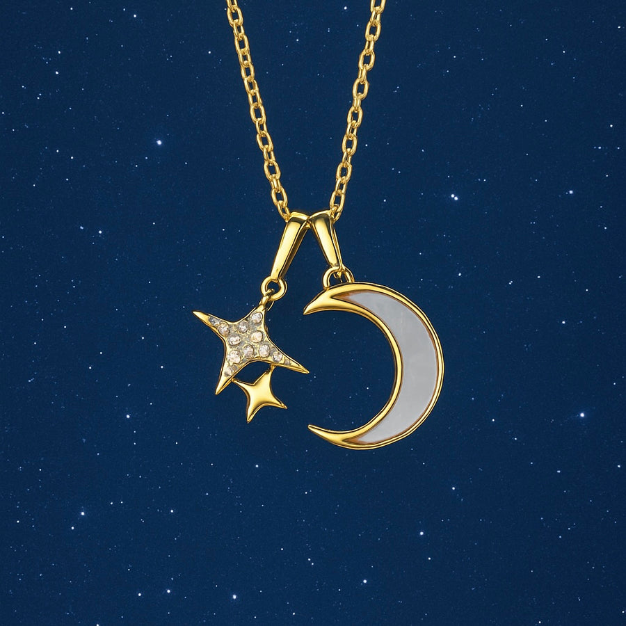 Moon and Stars Necklace | Gold Vermeil