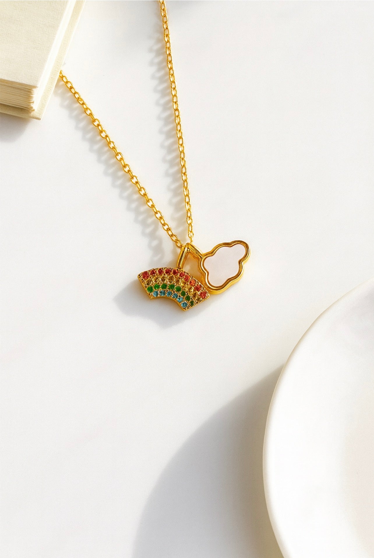 Rainbow and Cloud Necklace | Gold Vermeil