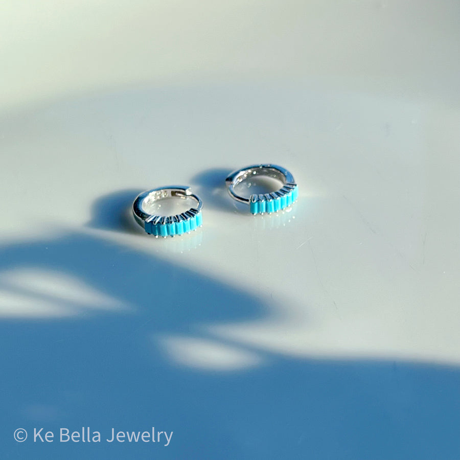 Super Tiny Huggies Turquoise | Sterling Silver