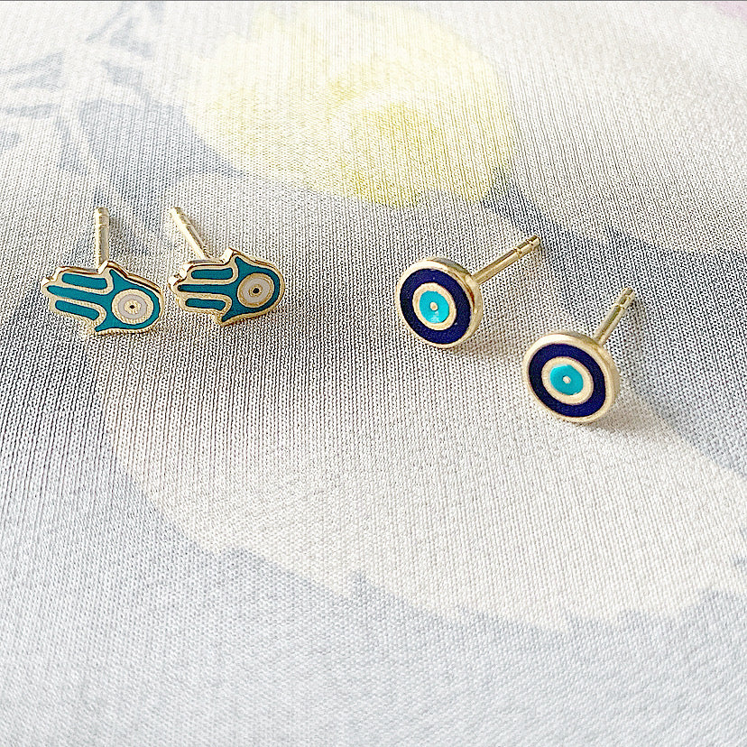 Delilah Enamel Evil Eye Stud Earrings | Navy | Gold Vermeil