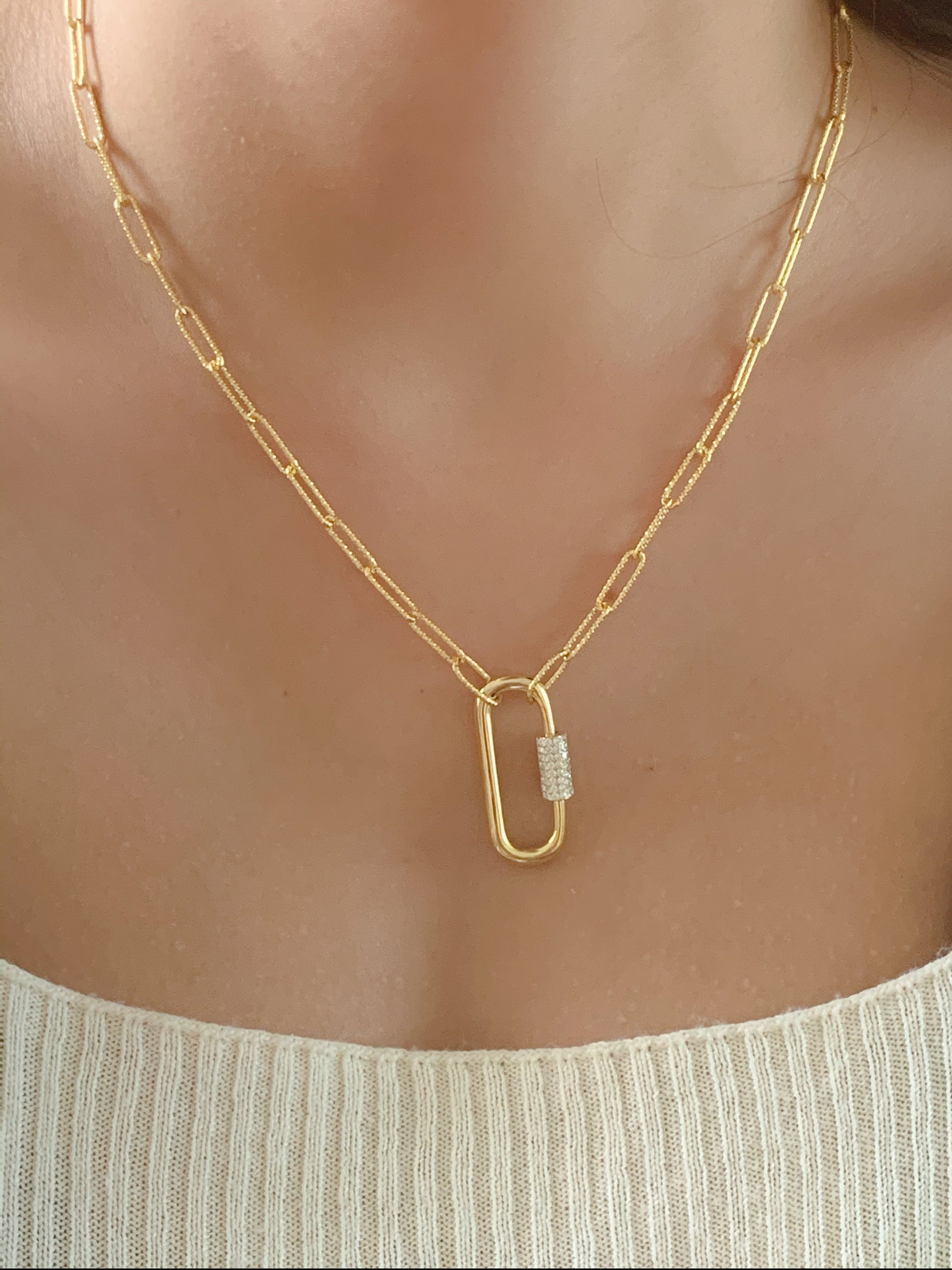 18K Yellow Gold Carabiner Lock Necklace