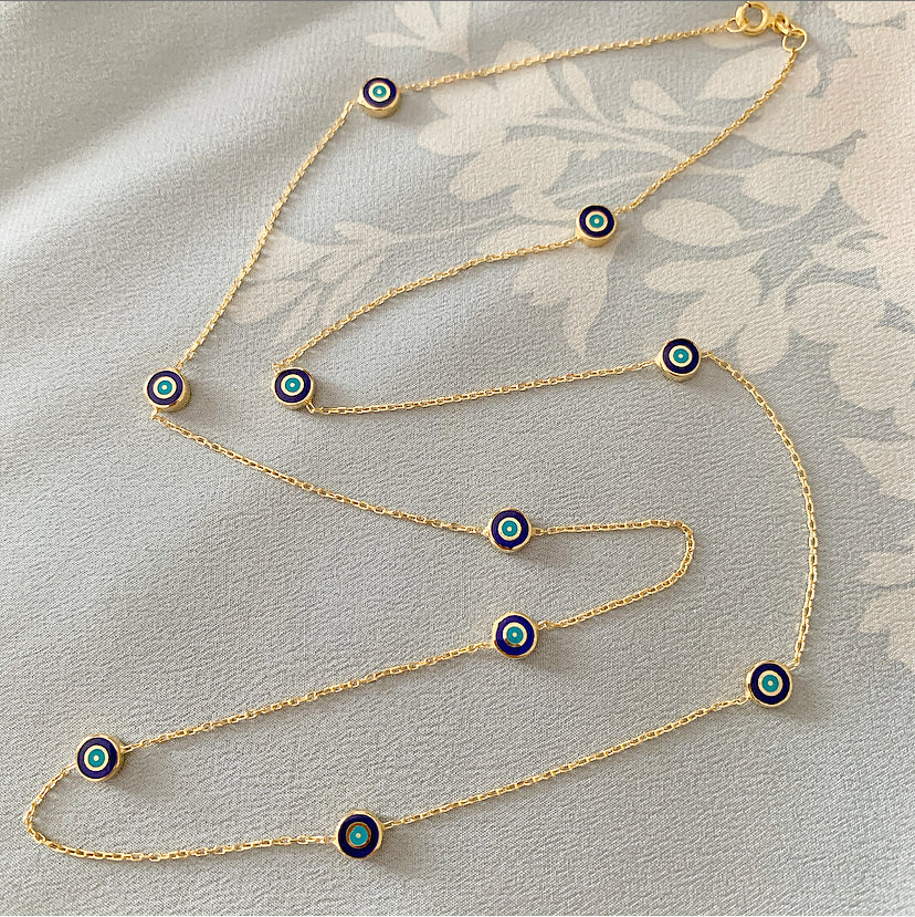 Delilah Evil Eye Station Necklace | Navy | Gold Vermeil