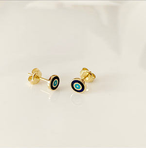 Delilah Enamel Evil Eye Stud Earrings | Navy | Gold Vermeil