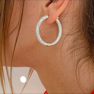 1.5" Thick Pave Hoop Earrings | Sterling Silver
