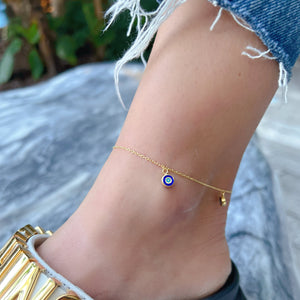 Tiny Evil Eyes Enamel Anklet Bracelet - Navy | Gold Vermeil