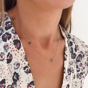 Delilah Evil Eye Station Necklace - Short | Navy | Gold Vermeil