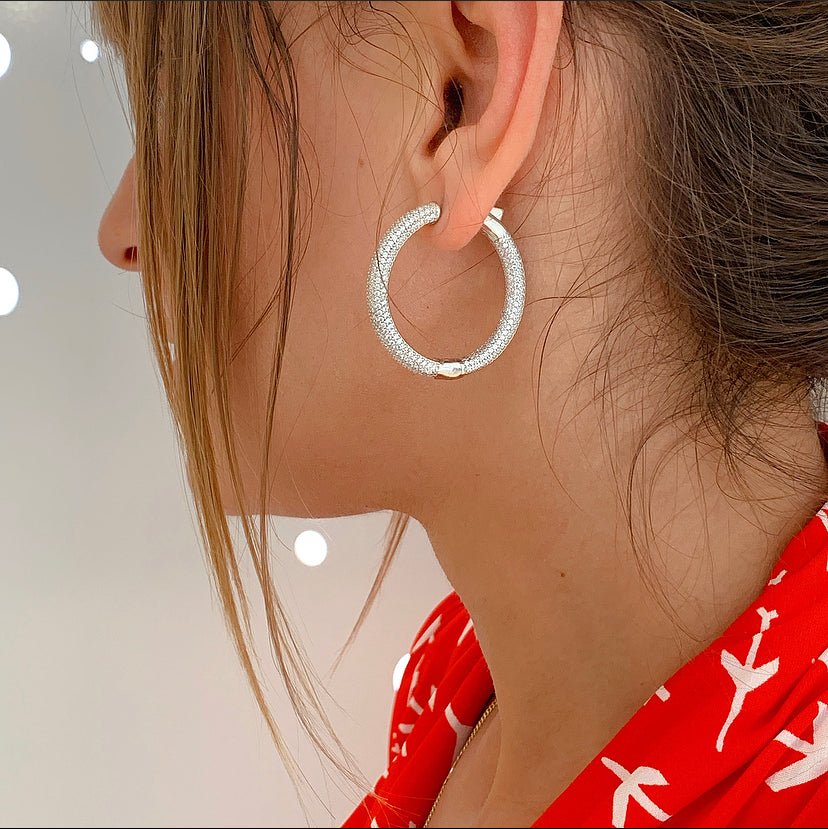 1.5 Pave Hoop Earrings | Sterling Silver | Womens Jewelry, Large Hoop Earrings White Gold